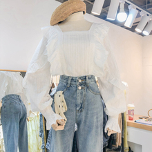 上衣女 宽松白色衬衫 长袖 荷叶边很仙 新款 2019秋季 设计感小众韩版