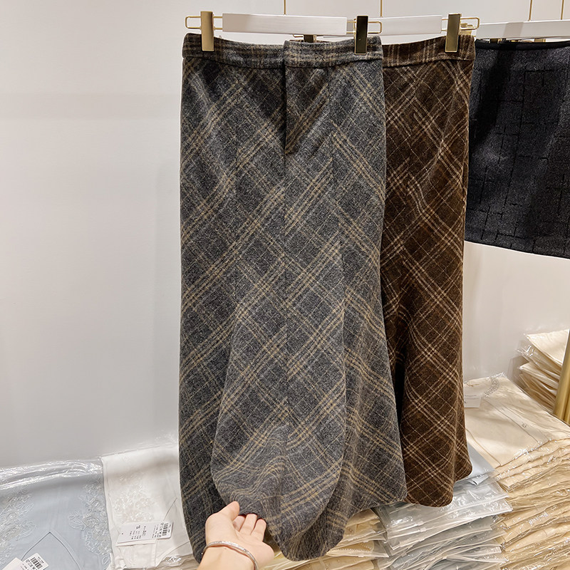 2025新款韩国气质显瘦高腰格子拼色加厚毛呢中长款鱼尾半身裙女,女装/女士精品,半身裙,淘宝优惠券,粉丝福利购,淘宝优惠卷