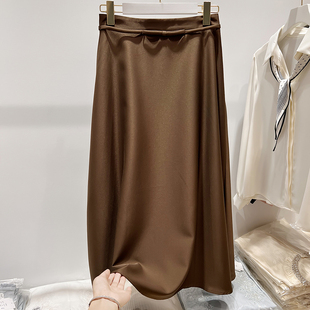 直筒半身裙女秋季 气质显瘦高腰系带纯色中长款 法式 2025新款