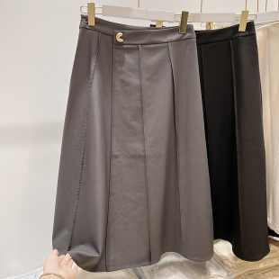 半身裙秋季 气质显瘦金属扣高腰A字纯色中长款 法式 2025新款