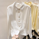 女春季 2026新款 雪纺衬衫 显瘦翻领单排扣收腰纯色长袖 韩国修身