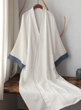 中国风拼色白色汉服长袍家居服睡衣睡袍禅服新中式古风纯棉汉元素