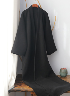 秋冬加长汉服长袍纯色家居服睡袍睡衣中国风加厚中式禅服大码古风