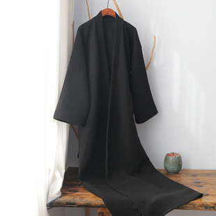 秋冬加长汉服长袍纯色家居服睡袍睡衣中国风加厚中式禅服大码古风