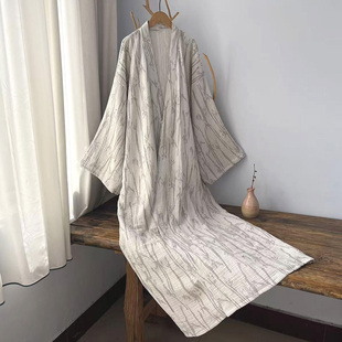 秋款三层棉纱国风汉服长袍家居服新中式睡衣禅服古风民宿纯棉睡袍