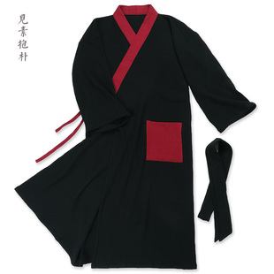 纯棉古风长袍汉服睡衣家居服睡袍复古浴衣禅服茶艺服僧服道袍 包邮