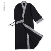 秋冬古风长袍中国风汉服睡袍加长禅服睡衣家居服宽松大码 包邮 拼色