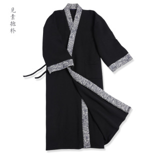 包邮秋冬古风长袍中国风汉服睡袍加长禅服睡衣家居服宽松大码拼色