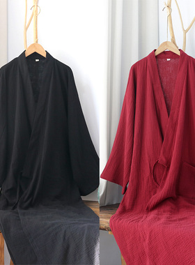 包邮纯棉长款汉服家居服长袍大码中国风男睡衣双层纱布浴袍睡袍