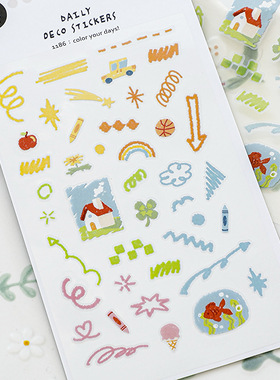 韩国suatelier贴纸color your days手涂鸦帐素材手账手机装饰贴画