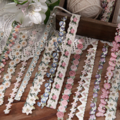 手作钩花布纹纸长条硬卡贴纸 饰边框打底贴画 复古手帐DIY素材装