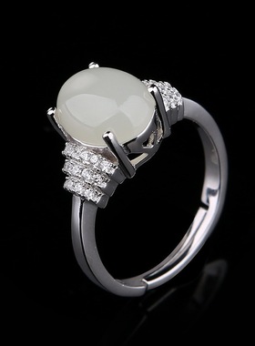 925银戒指时尚饰品纯银首饰和田玉戒指配饰HTC042