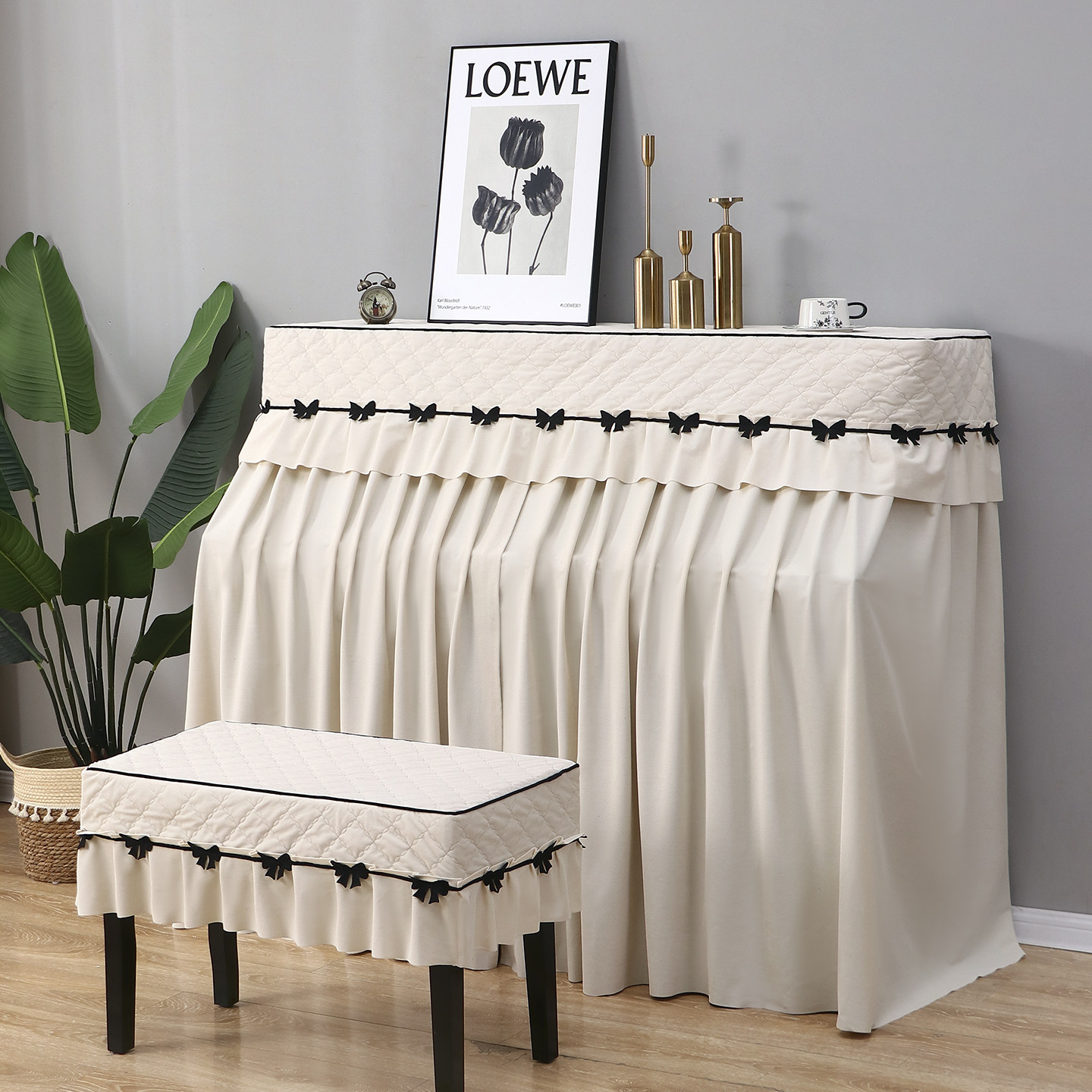 钢琴罩全包绒面现代简约韩国全罩半罩加厚高档公主蕾丝防尘钢琴套