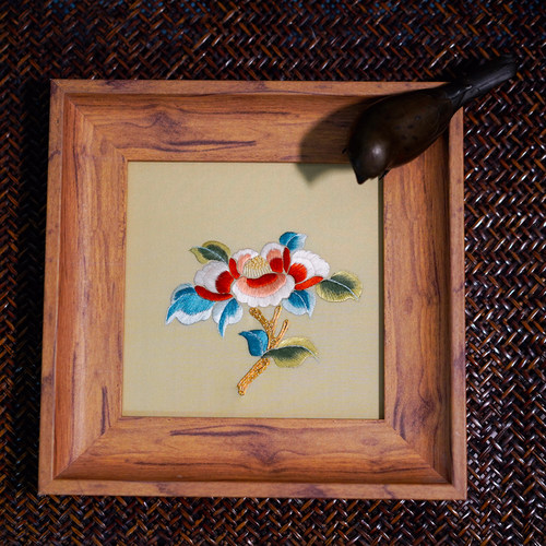 古代刺绣基础针法山茶花摆件送礼