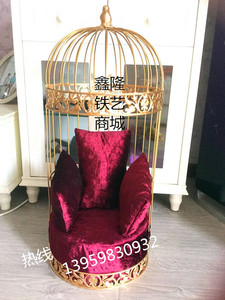 bjd鸟笼椅卧式铁艺鸟笼布娃娃座椅橱窗摆件金色道具婚庆装饰