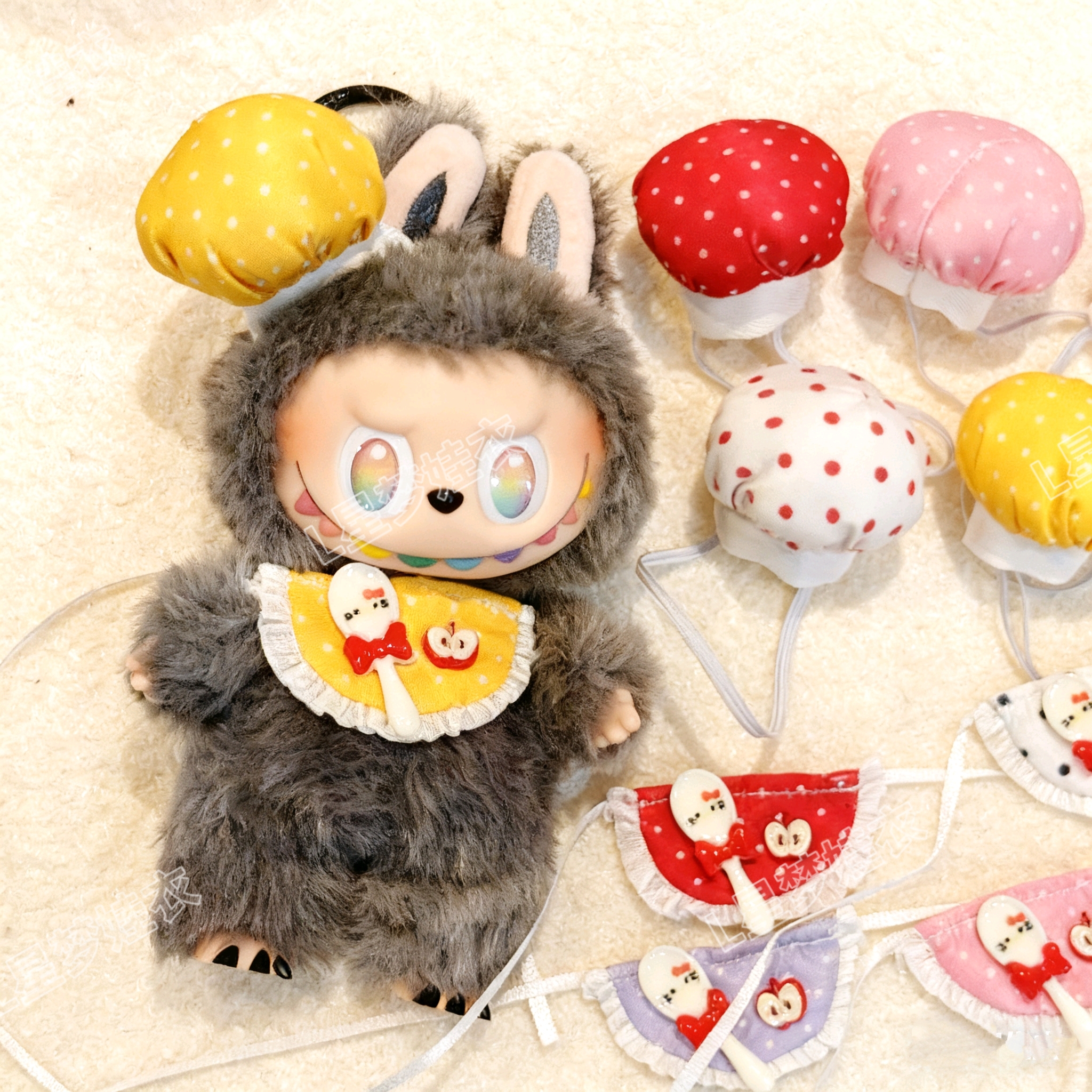 新款厨师帽围裙围兜玩偶公仔穿搭10cm棉花娃娃套装口水巾娃衣配饰