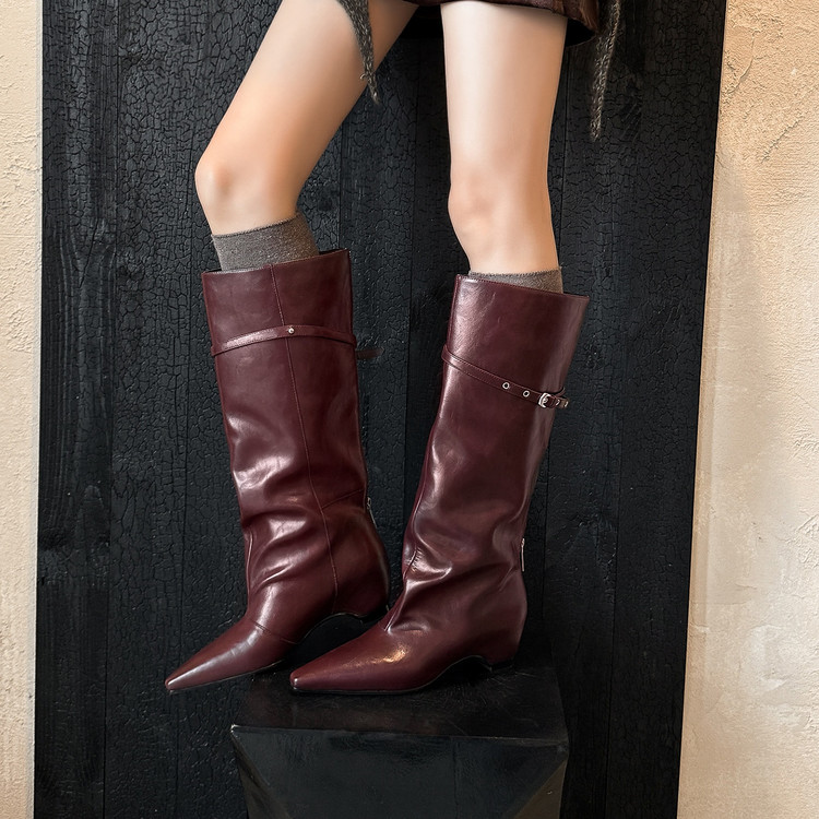 Améing6CM牛皮高筒骑士靴