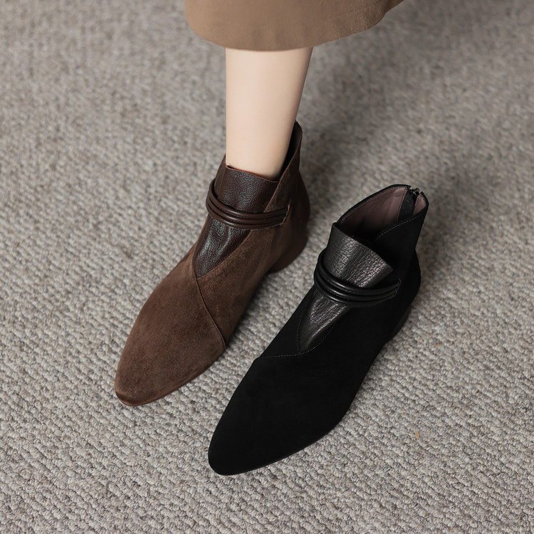 时尚羊翻皮磨砂尖头短靴