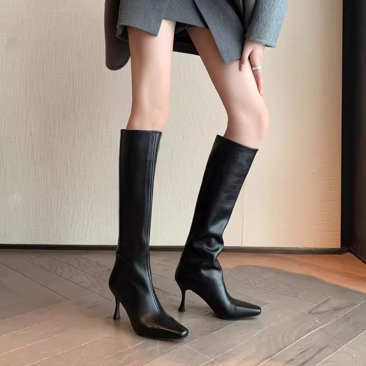 瑞典小众Amàzing Cure 7.5CM牛皮2025新款真皮方头高跟女鞋