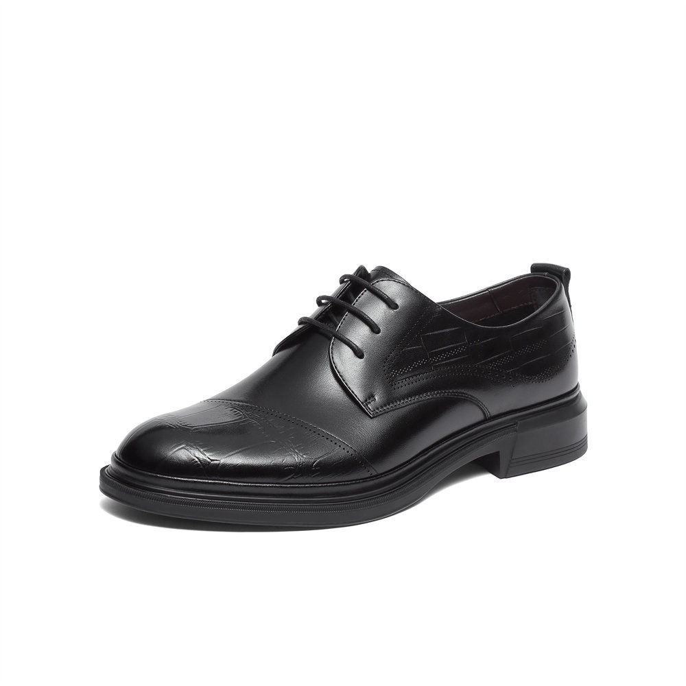 森达正装皮鞋男2024春新商场同款黑色职场商务男鞋1lr01am4