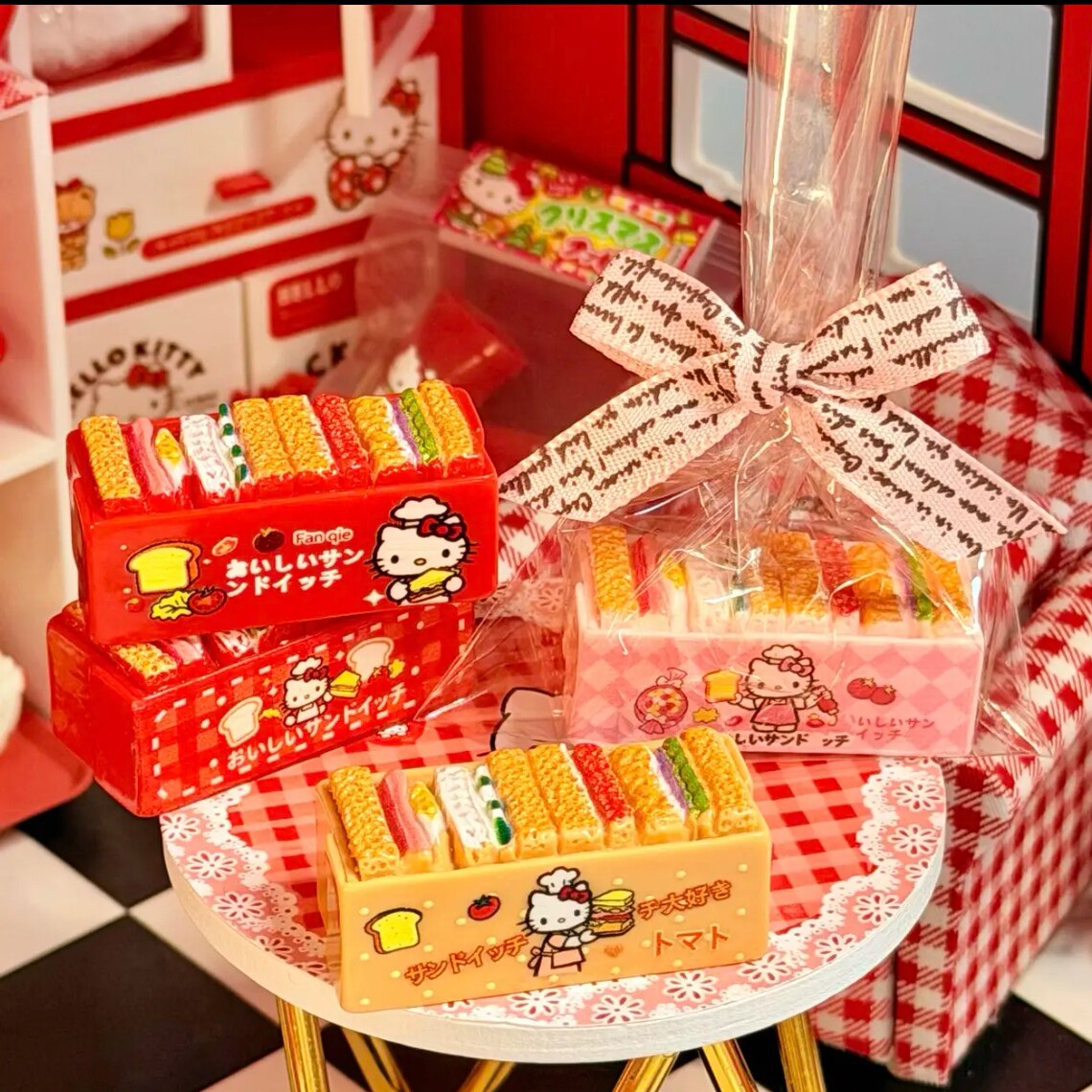 仿真定制食玩kitty纸盒三明治DIY树脂配件过家家娃娃屋摆件场景