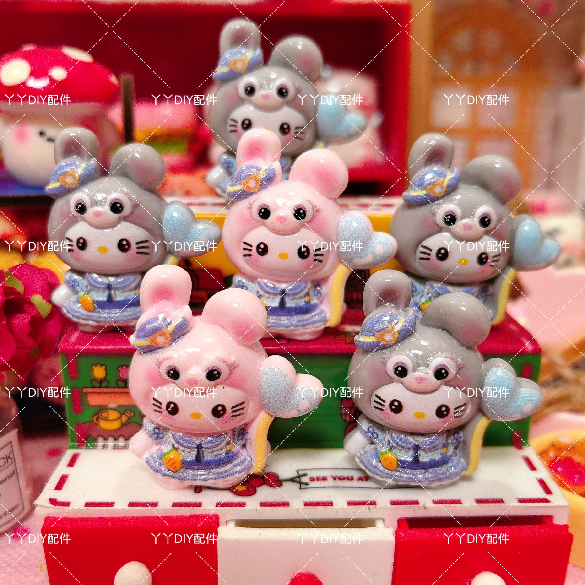 仿真定制食玩kitty气球兔子DIY树脂配件过家家娃娃屋摆件场景