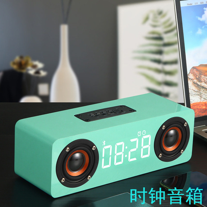 新品M5C木质蓝牙闹钟音箱大功率手机通话插卡桌面低音炮音响