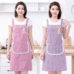 新款 棉布围裙女家务厨房清洁透气背带围腰蕾丝上班防污工作服 时尚
