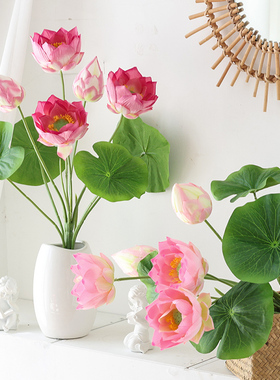 仿真荷花莲蓬荷叶莲花客厅摆放单只假花水池装饰造景古装拍摄道具