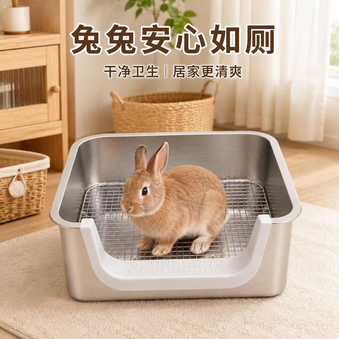 不锈钢高围栏防外溅猫兔厕所