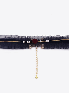 酒红爱心 少女lolita超仙气质日系珍珠复古黑色丝绒原创手作项圈