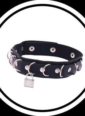 punk锁头环扣黑色摇滚自制手作