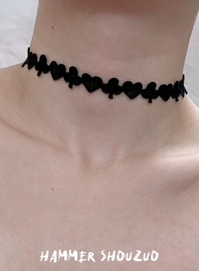 扑克爱心梅花黑色蕾丝项链女锁骨链暗黑少女颈带配饰颈链CHOKER