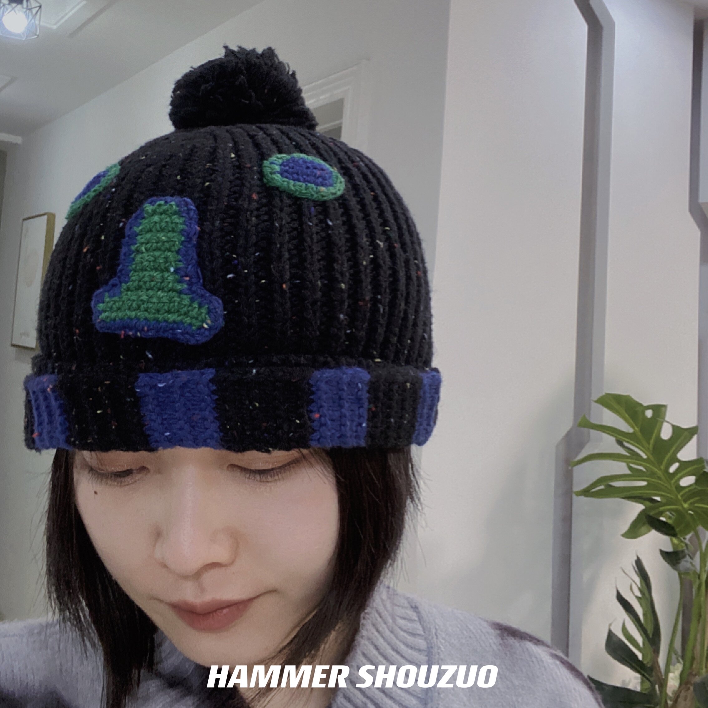 针织毛线编织可爱趣味秋冬小众设计人脸帽子雷锋帽