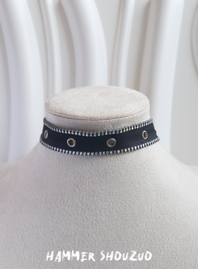 拉链铆钉黑色朋克项圈个性女
