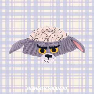 清清清仓趣味搞怪汤姆猫秃顶手工编织毛线帽猫和老鼠可爱小众帽子