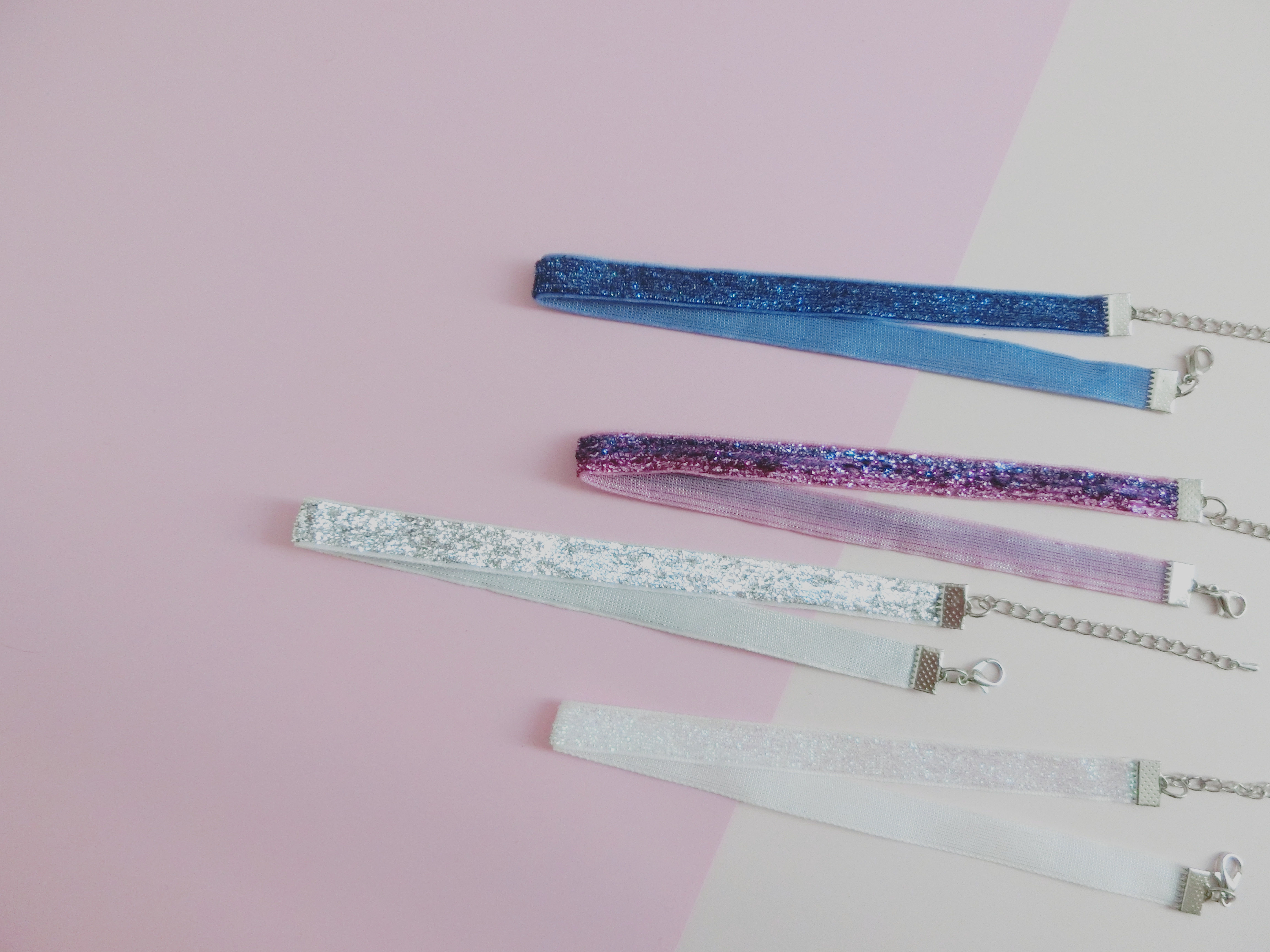choker blingbling~闪亮闪粉渐变色项圈 蓝/粉紫/银色/白/红/粉红