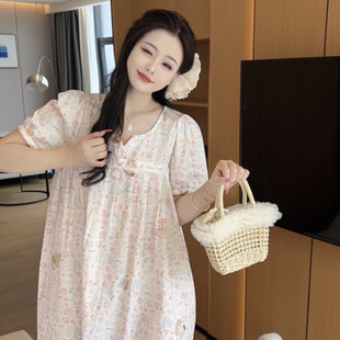 可爱公主风短袖 甜美碎花女减龄透气可外穿家居服 纯棉睡裙夏季 新款