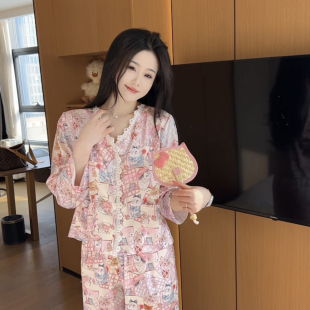 春季 新款 冰丝睡衣女带胸垫高级感甜美性感纯欲可外穿家居服套装