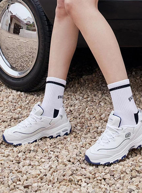 SKECHERS斯凯奇D'LITES 黑白熊猫纯白休闲厚底增高运动鞋 11931