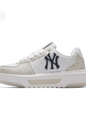 MLB新款男女情侣复古老花LOGO厚底增高运动休闲鞋3ASXM036N-50IVS