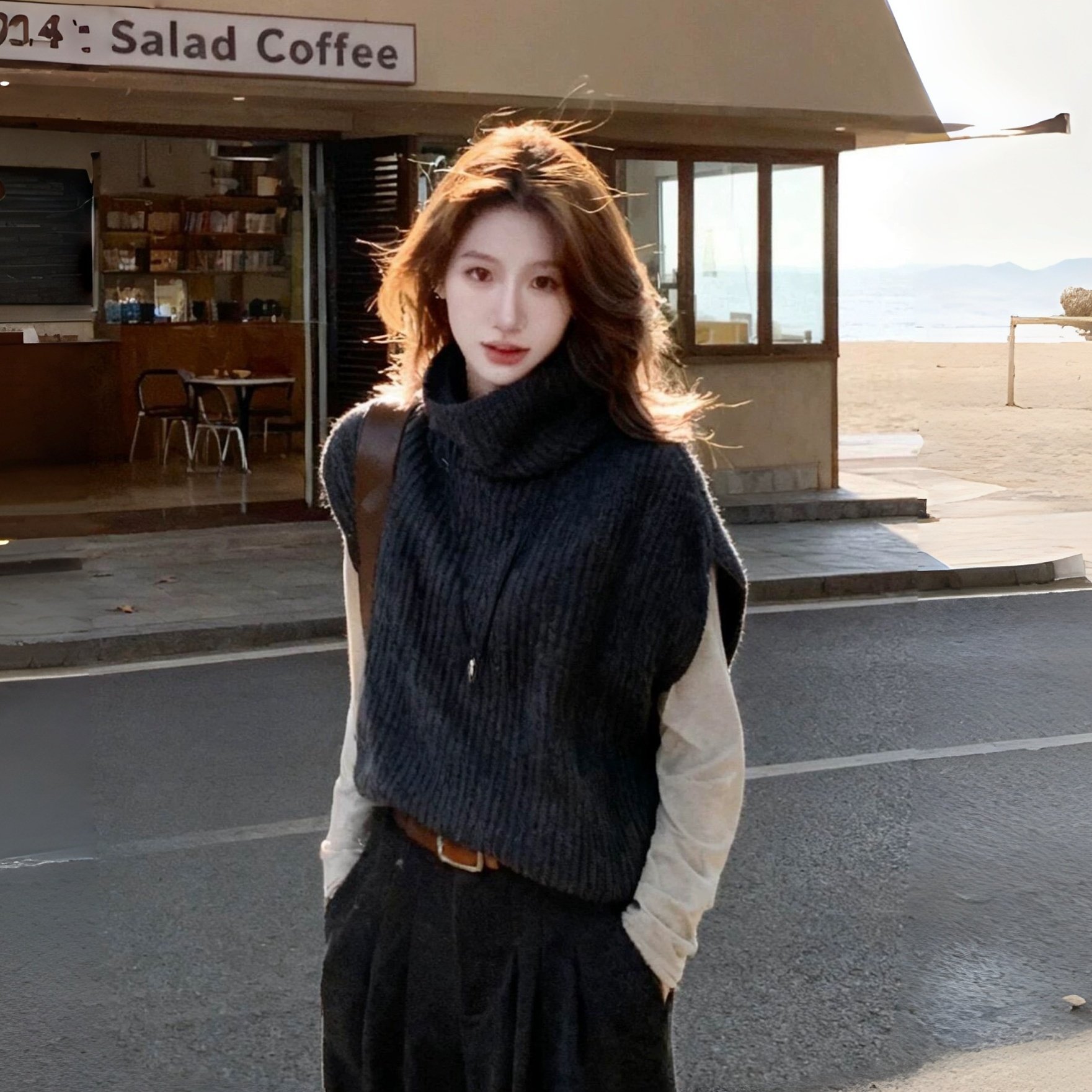 『送运费险』高领针织马甲背心