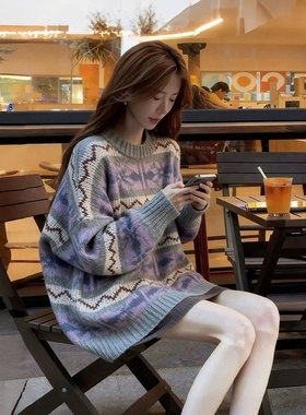 下装失踪遮屁股中长款费尔岛毛衣女秋冬季加厚可外穿套头内搭上衣