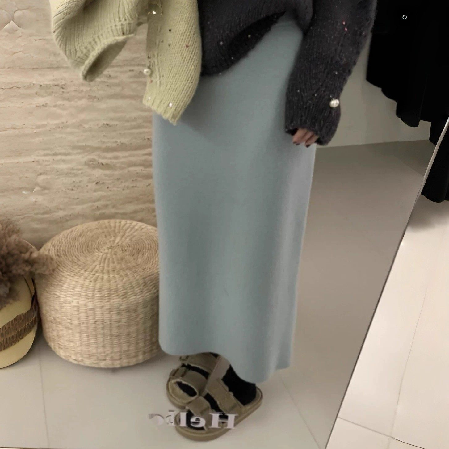 老钱风蓝色针织高腰毛呢半身裙女秋冬直筒包臀裙a字羊绒一步裙子,女装/女士精品,半身裙,淘宝优惠券,粉丝福利购,淘宝优惠卷