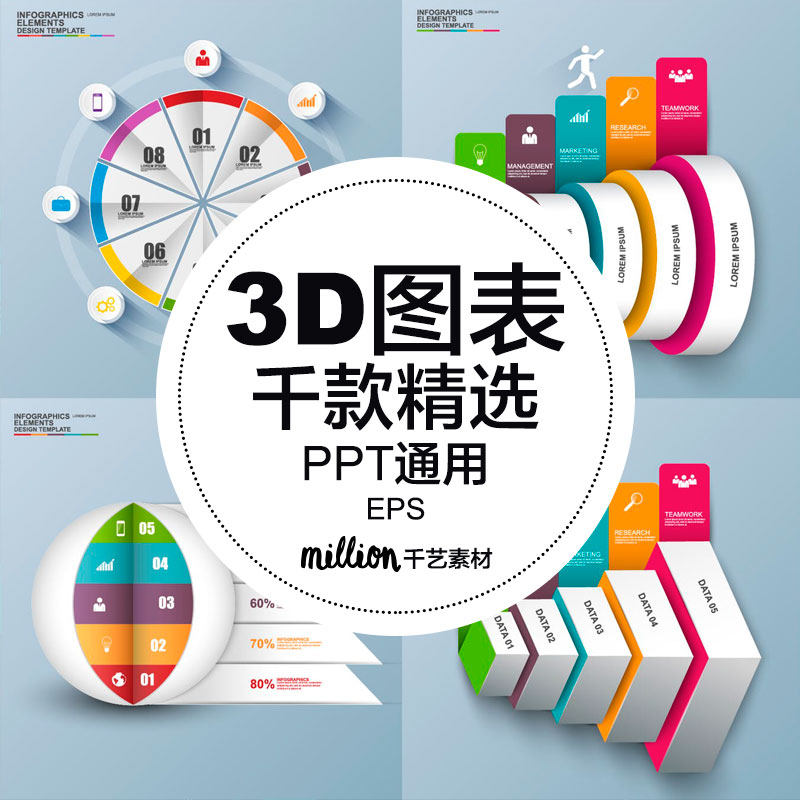3d立体模板流程饼状插图模型EPS矢量PPT图形素材模版