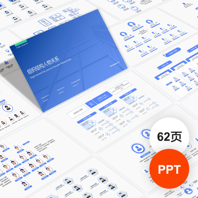 62页组织关系工作汇报股权结构人物架构图形PPT模版