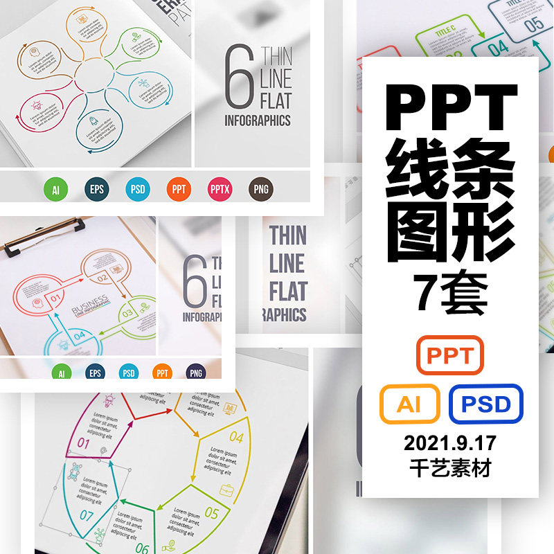 线条ppt模板素材数据图表简约图形步骤流程金三角环形图 ppt素材