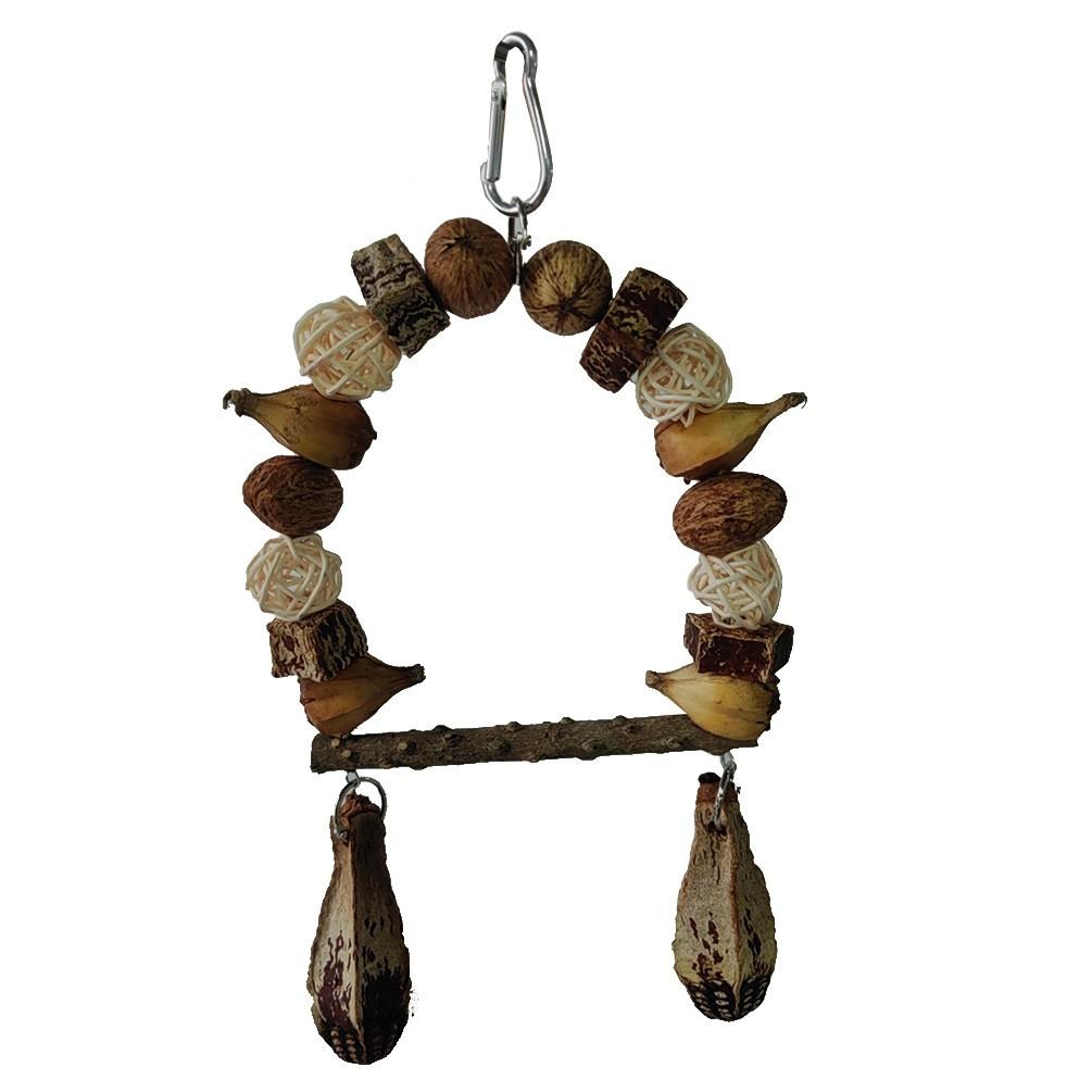 宠物鹦鹉鸟用品天然干果吊串磨牙啃咬花椒木秋千玩具坚果磨牙吊桥