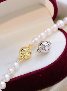 s925纯银时尚球形按压珍珠项链手链毛衣链 手工diy制作串珠银扣