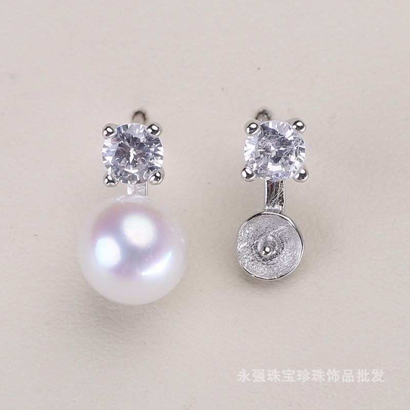 s925纯银珍珠四爪耳钉耳饰配件 diy手工制作配件 半成品饰品配件